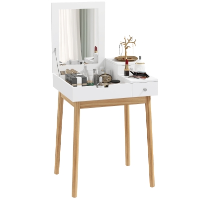HOMCOM Makeup Vanity Table with Flip-up Mirror, Modern Dressing Table with 2 Drawers for Bedroom, White