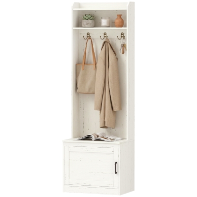 HOMCOM Modern Hall Tree with Shoe Storage Bench, Coat Rack and Shelves, White