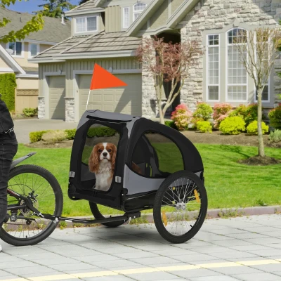 Aosom Dog Bike Trailer, Black Pet Stroller for Medium Dogs