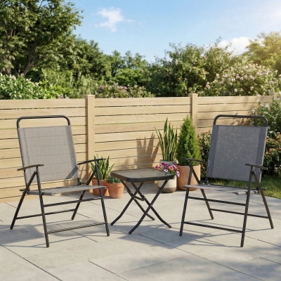 Outsunny Folding Bistro Set, Small Patio Set with Back Adjustable Chairs and Glass Top Table for Garden, Balcony, Porch, Grey