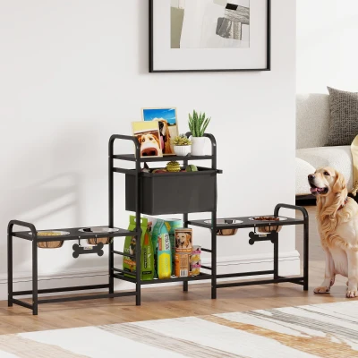 PawHut Adjustable Dog Bowl Stand with 2 Feeding Stations, Black