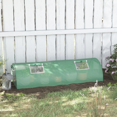 Outsunny Portable Mini Greenhouse, Tunnel Growing Tent with 5 Mesh Windows and Steel Frame, 7' x 3' x 2', Green
