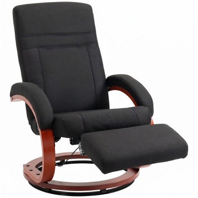 HOMCOM Swivel Recliner Chair with Footrest & Wood Base, Black