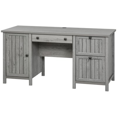 HOMCOM Vintage Computer Desk, Gray, with Cabinet & 3 Drawers