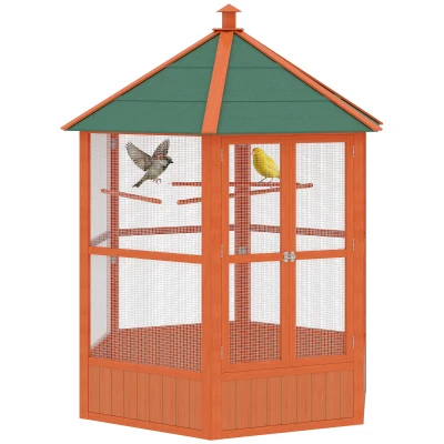PawHut 69″ Wooden Hexagonal Outdoor Bird Cage, Brown