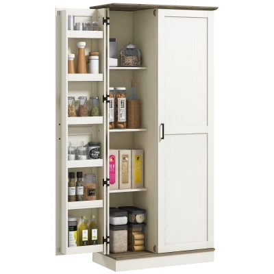 HOMCOM 70" Tall Kitchen Pantry Cabinet with Spice Racks and Adjustable Shelves, Cream White