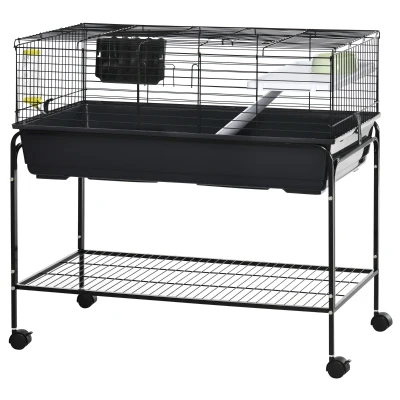 PawHut Small Animal Cage Deluxe Pet Habitat Rolling Rabbit Hutch for Bunny Guinea Pig Pet Mink Chinchilla
