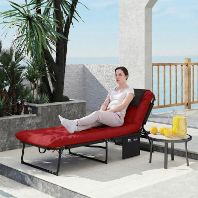 Outsunny Folding Lounge Chair with 4-level Reclining Back & Cushion, Wine Red