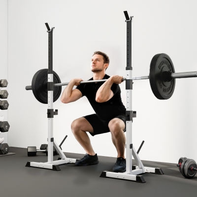Soozier 2-Piece Barbell Rack, 53.5"-69.3" Height Adjustable Squat Rack Bench Press Rack, 440LBS Capacity