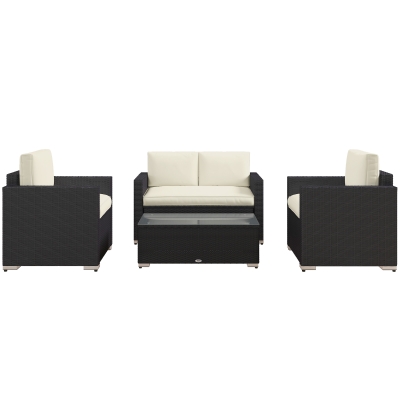 Outsunny Outdoor Furniture with Table, Wicker Furniture with Loveseat and 2 Chair for Garden, Poolside, Cream