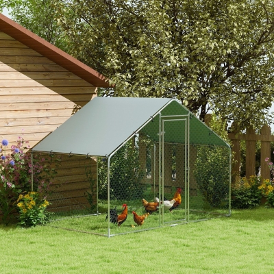PawHut Metal Chicken Coop, 9.8 x 5.6 FT Walk-in Chicken Run with Cover, Lockable Door, Outdoor Poultry Cage for 5-8 Chickens