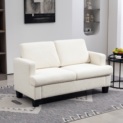 HOMCOM 54.3" Loveseat Sofa, 2 Seater Sofa with Removable Cushions, Small Couch with Wood Frame for Living Room, Cream White