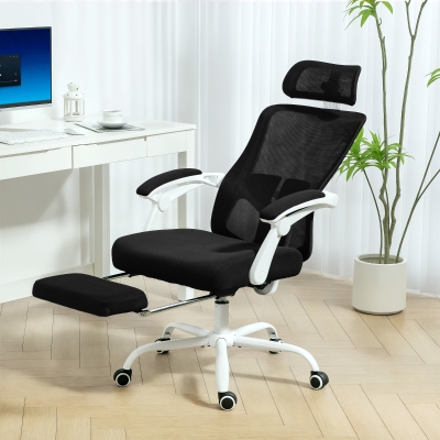 HOMCOM Ergonomic Office Chair, Mesh Reclining Desk Chair with Adjustable Lumbar Support, Headrest, Black