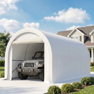 Outsunny 10' x 16' Heavy Duty Portable Carport Tent with Zippered Door, PE Cover for Car, Boat, Motorcycle, Bike, White