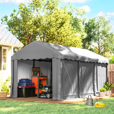 Outsunny 20' x 10' Portable Shed, Outdoor Storage Shed Tent with Roll-up Zipper Door and Removable Sidewalls, Light Grey