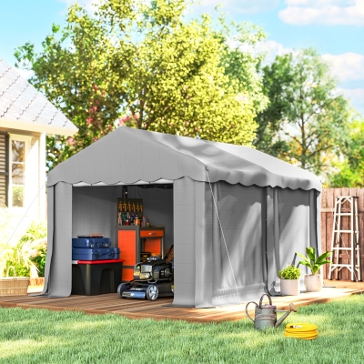 Outsunny 13' x 10' Portable Shed, Outdoor Storage Shed Tent with Roll-up Zipper Door and Removable Sidewalls, Light Grey