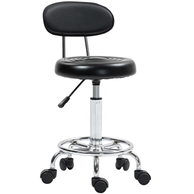 HOMCOM Adjustable Stool, Rolling Stool, 360° Rotate, with Backrest and Wheels, Black