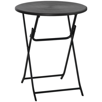 Outsunny Folding Outdoor Coffee Table, 23.6" Round Patio Table with Wood-Effect HDPE Top for Balcony, Garden, Backyard, Dark Grey