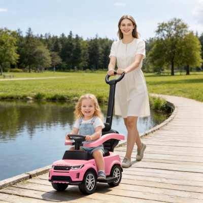 Qaba Land Rover Discovery Licensed 2-in-1 Ride On Push Car with Removable Parent Handle, Under-Seat Storage, Pink
