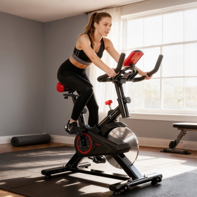 Soozier Upright Exercise Bike, Magnetic Resistance Stationary Bike with LCD Display, Indoor Cycling Bike for Home w/ Adjustable Resistance, Comfortable Seat Cushion