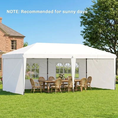 Outsunny 10' x 20' Pop Up Canopy Tent, White with 4 Sidewalls