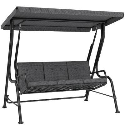 Outsunny 3-Person Porch Swing Chair, Patio Swing Bench with Adjustable Canopy, Removable Thicken Cushion and Weather Resistant Steel Frame for Outdoor, Garden, Poolside, Grey