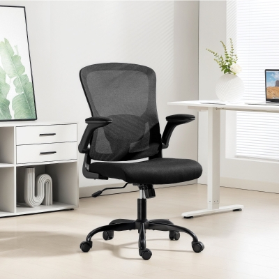 HOMCOM Ergonomic Mesh Office Chair with 4D Lumbar Support, Swivel Desk Chair with Flip-up Armrests, Tilt Function, Black