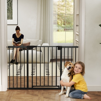 PawHut Baby Gate, Pet Safety Gate Pressure Fit, 30"-51" Wide with Two-Way Open, Auto-Close for Stair, Doorways, Hallways, Black