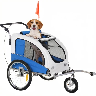 Aosom Dog Bike Trailer 2-In-1 Pet Stroller Cart Bicycle Wagon Cargo Carrier Attachment for Travel with Suspension, Hitch, Storage Pockets, for Small Medium Dog, Blue