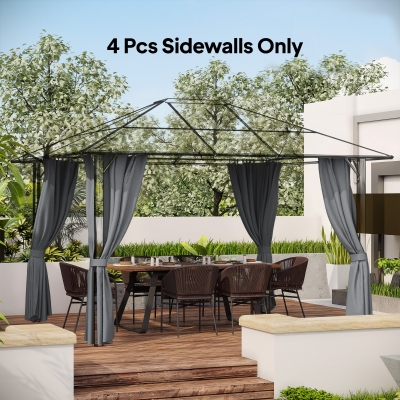 Outsunny Gazebo Curtains, 10' x 12' Universal Replacement Privacy Curtain, 4-Panels Sidewall with Hooks/C-Rings, Dark Grey