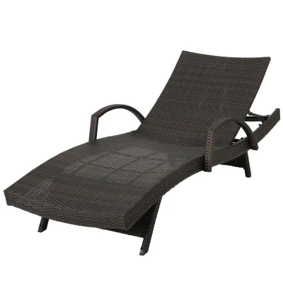 Set of 2 PE Rattan Chaise Lounge with Weather-Resistant Loungers, Adjustable Poolside Recliners with Folding Legs, 78.5'' L x 31'' W x 20.5'' H, Brown Multi