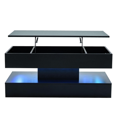 Modern Lift-Up Coffee Table with Bluetooth App-Controlled RGB Lights, Functional Center Table with Hidden Storage, 39.5" L x 19.5" W x 22" H, Black