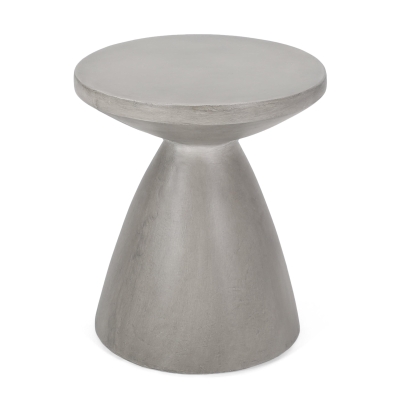 Outdoor Concrete Side Table with Subtly Fluted Cylindrical Base, Fluted Cylindrical Accent Table with Soft Wave Edge, 18'' L x 18'' W x 20.5'' H, Light Grey