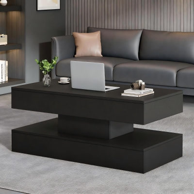 Modern Lift-Up Coffee Table with Bluetooth App-Controlled RGB Lights, Functional Center Table with Hidden Storage, 39.5" L x 19.5" W x 22" H, Black
