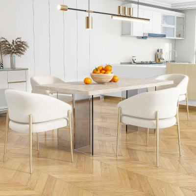 4-Piece Modern Upholstered Dining Chair Set with Curved Back, Fabric Kitchen Side Chairs with High-Density Foam, 22.5'' L x 24'' W x 30.5'' H, Beige