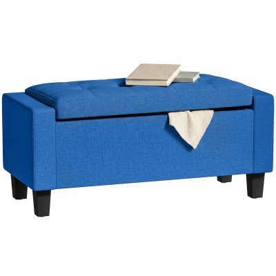 HOMCOM 36.6" Tufted Storage Ottoman Bench with Wooden Legs, Blue