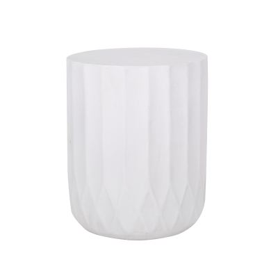 Outdoor Concrete Side Table with Subtly Fluted Cylindrical Base, Cylindrical Accent Table with Soft Wave Edge, 15'' L x 15'' W x 18'' H, Antique White
