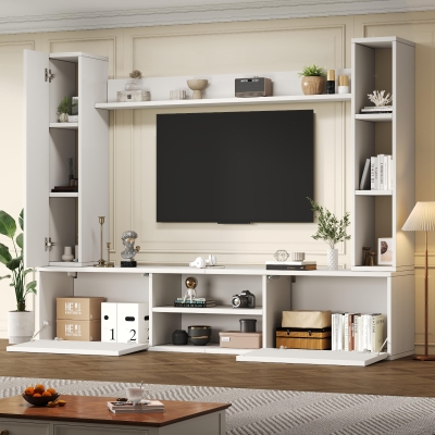 Stylish TV Wall Unit Set for TVs up to 80 Inches with Display Cabinets, Spacious Media TV Cabinet Set with 3 Doors, 71" L x 13.5" W x 48.5" H, White