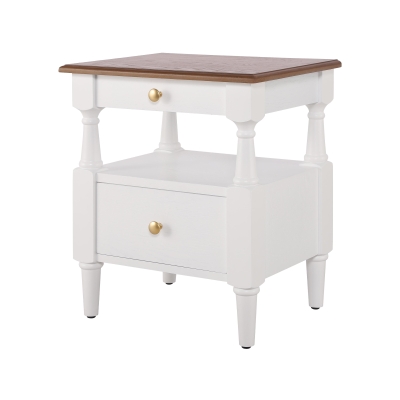 Modern Wooden Nightstand with Drawers and Open Shelf, Solid Wood Bedside Table with Non-Slip Rubber Feet, 19'' L x 15'' W x 22.5'' H, Milk White
