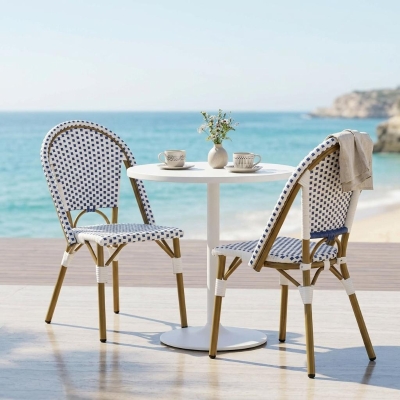 Set of 2 Outdoor Bistro Chairs with PE Rattan Weave, PE Rattan Seating with Aluminum Rust-Resistant Frame, 19'' L x 21.5'' W x 35'' H, Blue