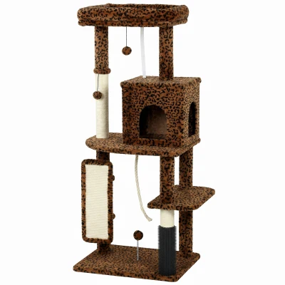 PawHut 52 Inch Cat Tree with Scratching Posts, Cat Bed, Condo, Jumping Platforms, Toy Balls, Anti-tip Kit