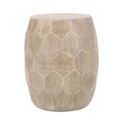 Outdoor Lightweight Concrete Side Table with Subtly Fluted Cylindrical Base, Cylindrical Accent Table with Soft Wave Edge, 14.5'' L x 14.5'' W x 19'' H, Natural