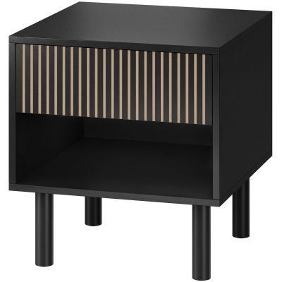 HOMCOM Modern Bedside Table with Drawer and Open Shelf, Sofa Side Table for Bedroom Living Room, Black