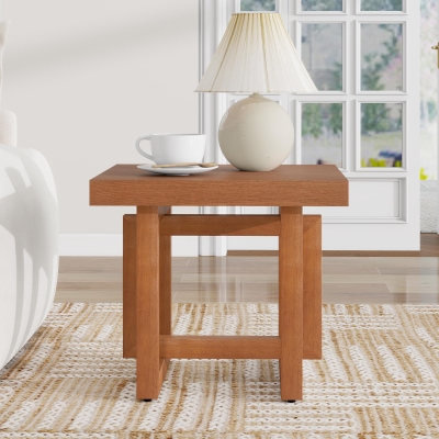 Solid Wood End Table with Sturdy Solid Wood Construction, Bedside Accent Table with Non-Slip Feet, 23.5'' L x 23.5'' W x 20.5'' H, Walnut