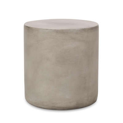 Outdoor Round Side Table with Lightweight Concrete, Patio Accent Table with Durable Smooth Finish, 15.5'' L x 15.5'' W x 16'' H, Light Grey