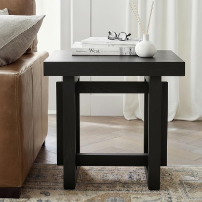 Solid Wood End Table with Non-Slip Feet and Compact Surface, Farmhouse Side Table for Small Spaces and Sofa Accent, 23.5'' L x 23.5'' W x 20.5'' H, Black