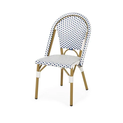 Set of 2 Outdoor Bistro Chairs with PE Rattan Weave, PE Rattan Seating with Aluminum Rust-Resistant Frame, 19'' L x 21.5'' W x 35'' H, Blue