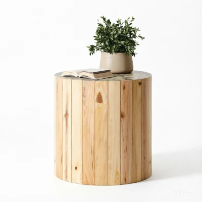 Round End Table with Natural Wood Grain Finish, Solid Wood Side Table for Living Room and Bedroom, 15.5'' L x 15.5'' W x 16'' H, Beige Brown