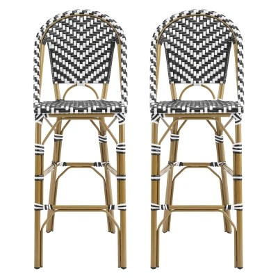 PE Rattan Bar Stools with Rust-Resistant Aluminum Frame, Set of 2 Bar Chairs with Durable Woven Wicker, 18'' L x 24.5'' W x 45.5'' H, White+Black