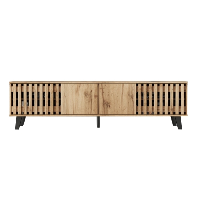 Modern Vintage TV Stand for 65-Inch TV with Perforated Side Doors, Spacious TV Cabinet with 8 Shelves, 39.5" L x 19.5" W x 17" H, Natural